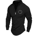Detailed view of black men's long sleeve polo shirt with ribbed arm pleats and 1776 graphic - S / Tops / Black