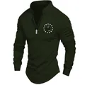 Men's dark green long sleeve polo shirt with pleated shoulder details and chest logo emblem - Army Green