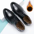 Chaussures classiques en cuir noir pour hommes avec une doublure chaude en fourrure - 37 / Style noir doublé polaire (2280-2)