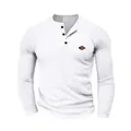 Men's white waffle knit long sleeve Henley shirt featuring a three-button placket - S / Tops / White