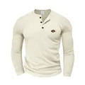Langärmliges Henley-Shirt für Herren aus Waffelstrick in Creme-Beige - Aprikose