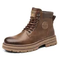 Klassische braune Herren Winter-Martin-Stiefel mit dicker Sohle und warmem Futter für draußen - Braun Ungefüttert