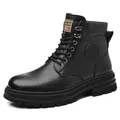 Klassische schwarze Leder-Arbeitsstiefel für Herren mit warmem Futter und robuster Gummisohle - Schwarz Ungefüttert