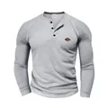 Slim fit men's waffle knit long sleeve Henley shirt in casual gray breathable fabric - 2XL / Tops / Light Gray