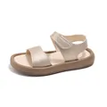Stylish champagne gold girls' open-toe sandals with soft sole and adjustable velcro straps - Size 21 (13.5cm) / Gold