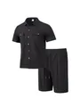 Detail eines schwarzen Waffelstrick-Sets für Herren mit Kurzarmhemd und Shorts. - S / Oberteil Und Unterteil / Schwarz