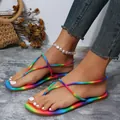 Eleganti sandali bassi infradito con sottili cinturini arcobaleno per donna estate all'aperto - 36 / Colorato