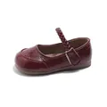 Girls' burgundy Mary Jane princess shoes featuring a braided strap and soft anti-slip flat sole - Size 30 (Inner Length 18.0cm) / Burgundy