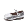 Metallic silver toddler Mary Jane princess shoes with a braided strap and soft sole - Size 30 (Inner Length 18.0cm) / Silver