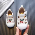 Lovely white toddler girl sandals with cherry embroidery and soft heart detail - Size 15 / Internal Length 11.5cm / Beige