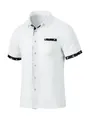 Détail d'une chemise pour homme en maille gaufrée blanche avec bordure motifs oiseaux - S / Blanc