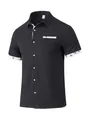 Détail de chemise en maille gaufrée noire pour hommes avec bordure à motifs et poche poitrine - S / Noir