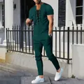 Ensemble de loisirs pour homme en maille gaufrée vert foncé avec laçage et pantalon. - Vert Foncé