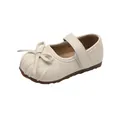 Beige children's Mary Jane shoes with pleated bow detail and hook-and-loop strap - Beige