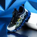 Boys' blue breathable mesh running shoes featuring a mechanical rotary lacing system - 27 / Dark Blue