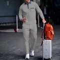 Ensemble survêtement deux pièces pour homme en maille gaufrée grise pour le voyage et loisirs - Gris