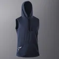 Dunkelblaues ärmelloses Sport-Kapuzenshirt für Herren mit praktischer Kängurutasche vorn - XS / Oberteile / Dunkelblau