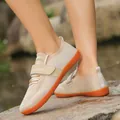 Breathable beige mesh walking shoes with wide toe box and soft orange sole - 35 / Camel