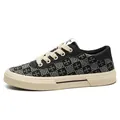 Baskets basses en toile pour hommes avec motif géométrique et semelle beige - Noir Beige