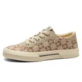 Baskets décontractées en toile imprimée pour hommes en beige avec semelles plates - Brun Bois