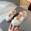 Elegant creamy white girl's Mary Jane princess shoes with lace bow and pearls - Size 23 (Inner Length 14.3cm) / Off White