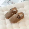 Vintage brown suede children's Mary Jane shoes with buckle and soft cushion sole - Khaki
