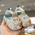 Scarpe primi passi estive per neonati con design a orsetto e suole morbide antiscivolo - Taglia 16-20 / Stile Orso Cartone Animato (A006) / 5 Paia / Kaki
