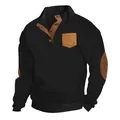 Vue détaillée du pull en tricot jacquard noir pour homme avec coudières marrons - Noir
