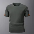 Herren Sport-T-Shirt in Dunkelgrün, schnelltrocknend mit orangefarbenen Akzenten - XS / Oberteile / Dunkelgrau