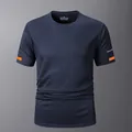 Dunkelblaues, schnelltrocknendes Sport-T-Shirt für Herren mit reflektierenden Streifen - XS / Oberteile / Dunkelblau