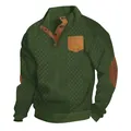 Détail du pull en maille Henley vert olive pour homme avec coudières marron - Vert Militaire
