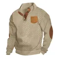Vue détaillée du pull en maille texturée pour hommes avec poche et coudières - Khaki