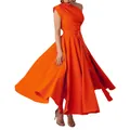 Vibrant orange one-shoulder sleeveless maxi dress featuring a flowing flared skirt - XS / Dresses / Orange