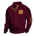 Vue détaillée d'un pull en maille bordeaux pour homme avec coudières et poche poitrine. - Bordeaux