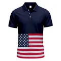 Vue détaillée d'un polo bleu marine pour homme avec imprimé drapeau américain - S / Hauts / Bleu Marine