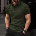 Stylish men's olive green polo shirt with a trendy flamingo print, perfect for summer street fashion. - S / Tops / Army Green