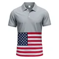 Short sleeve men's Polo shirt featuring an American flag print on quick-dry fabric - S / Tops / Gray