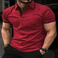 Polo rouge pour homme à manches courtes avec imprimé flamant rose noir très élégant - Rouge