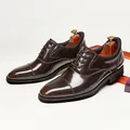 Classic dark brown glossy leather Oxford shoes with cap-toe design for business formal wear - 39 / Elegant Glossy Burnished Brown