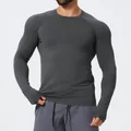 Slim fit charcoal gray seamless long sleeve compression shirt for men athletic training - S / Tops / Dark Gray