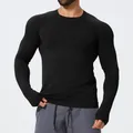 Slim-fit black seamless long-sleeved sports T-shirt for men's fitness and running - Black