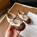 Vintage British style girls brown and beige color-blocked brogue Mary Jane leather shoes - Size 21 Inner Length 13.5CM / Brown