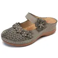 Elegant vintage women's floral hollow-out sandals with retro wedge sole in grey finish - Gray