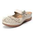 Vintage women's beige flower sandals with comfortable wedge sole and round toe design - 35 / White