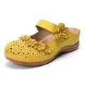 Vintage yellow floral wedge sandals for women featuring unique hollow-out flower pattern - 35 / Yellow