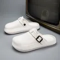 Minimalist white EVA breathable closed-toe clogs with adjustable buckle strap - White