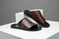 Mules en cuir véritable marron foncé pour hommes avec semelle en caoutchouc noir - 38 / Marron