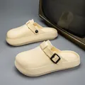 Comfortable beige EVA clogs with black buckle strap for outdoor summer beach activities - Khaki