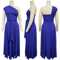 Elegant royal blue one-shoulder sleeveless maxi dress with waist tie and flared skirt - S / Dresses / Sapphire Blue