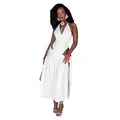 Elegant white halter bodysuit and high slit wrap skirt set for summer resort style - S / Top And Bottom / White